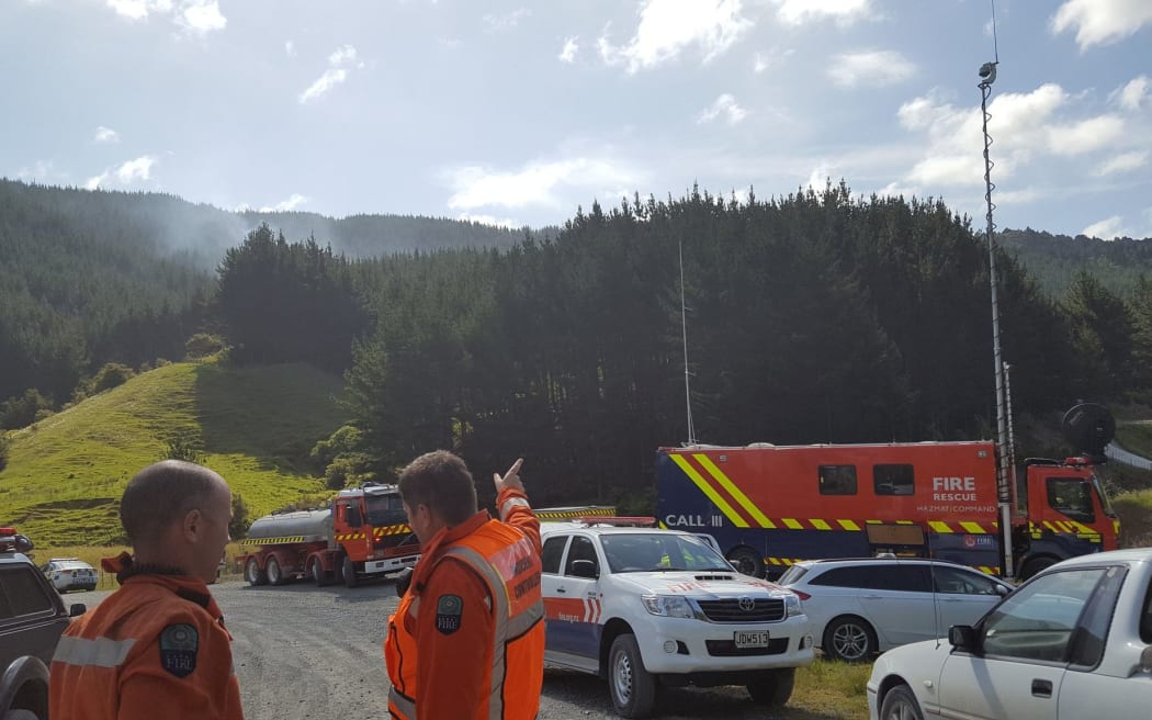 Fire crews at the scene of the Matakana vegetation fire.