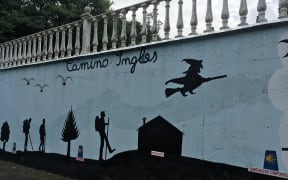Camino Inglés painted on the wall outside of Hotel Castro