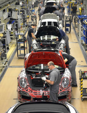 The production line at Porsche's Stuttgart factory.