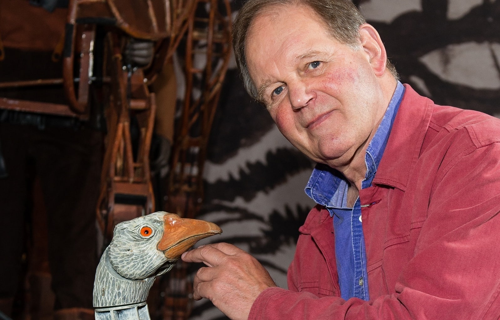 Author Michael Morpurgo, pictured with the goose puppet from the London stage production of War Horse.