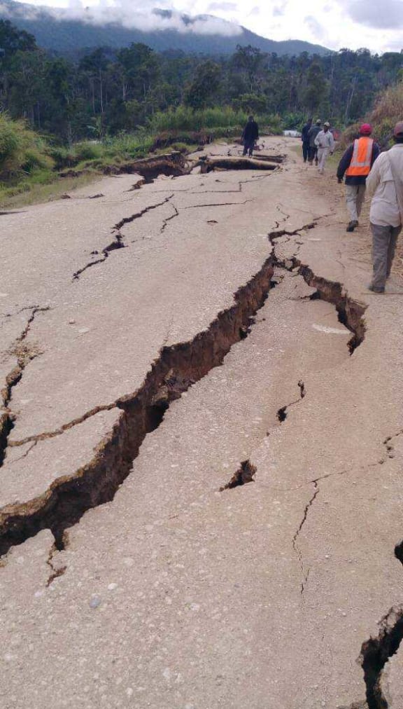 A road in Komo, Hela province of Papua New Guinea, affected by the 7.5 earthquake 26 February 2018.