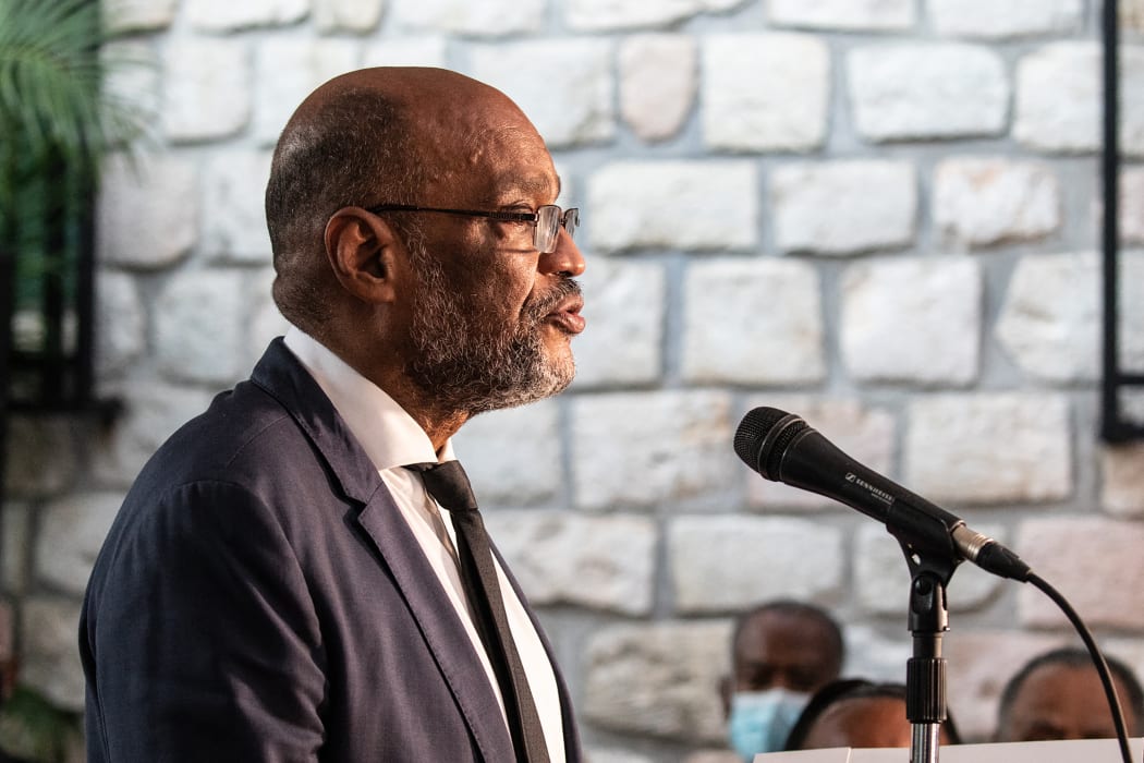 Haitian Prime Minister Ariel Henry speaks during the new cabinet inauguration at the Prime Minister's residence in Port-au-Prince on November 24, 2021.