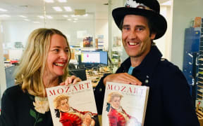 Daybreak presenter Cynthia Morahan with writer and illustrator Donovan Bixley