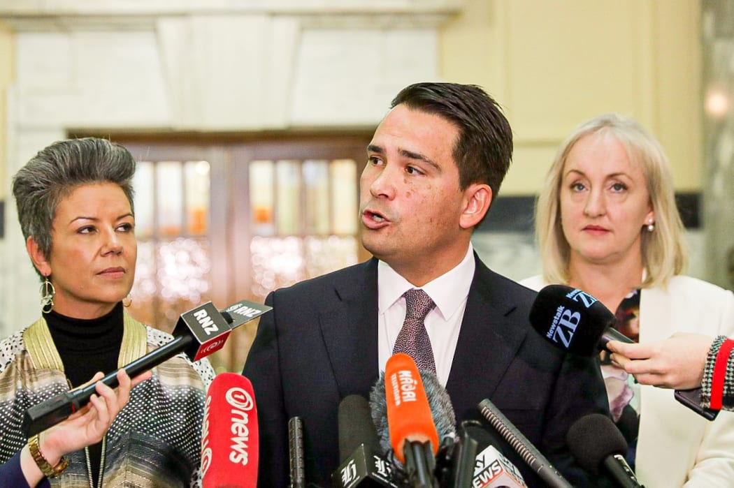 National leader Simon Bridges talks to media about the Treasury Budget information leak.