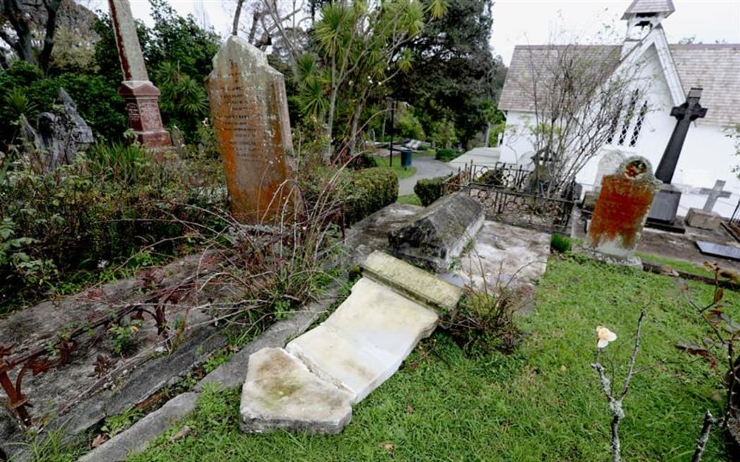 Several historic gravestones have been vandalised at a cemetery in the Auckland suburb of Parnell on Monday.