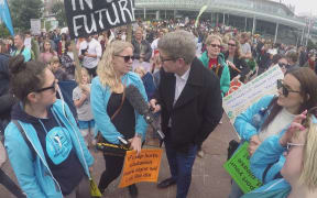 John Campbell with teachers on strike