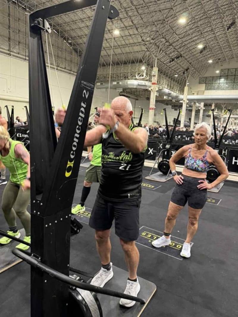 Bob on the SkiErg station at the Hyrox competition.