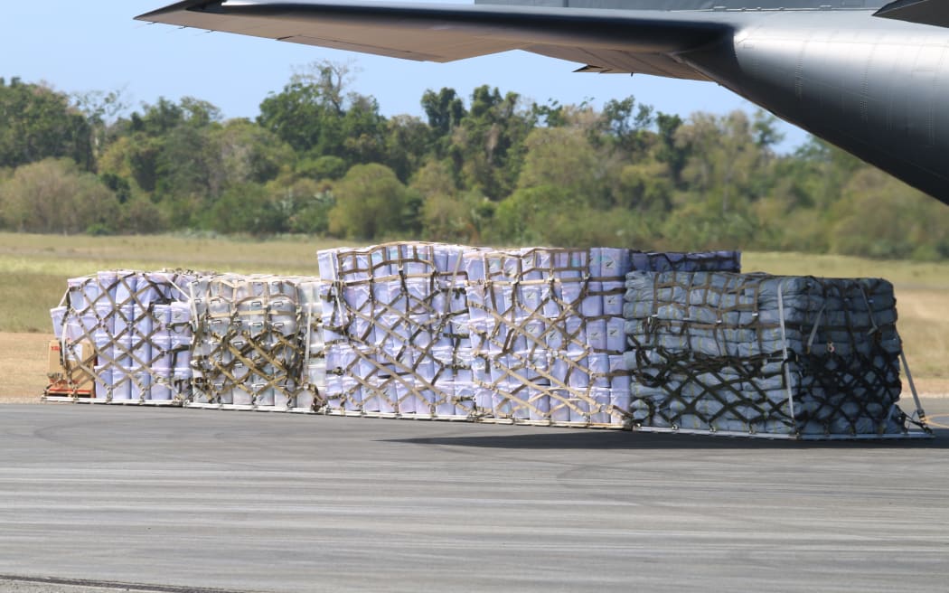 The NZ Defence Force delivered 800 shelter kits, 800 tarpaulins, 200 mother-and-baby kits and five generators.