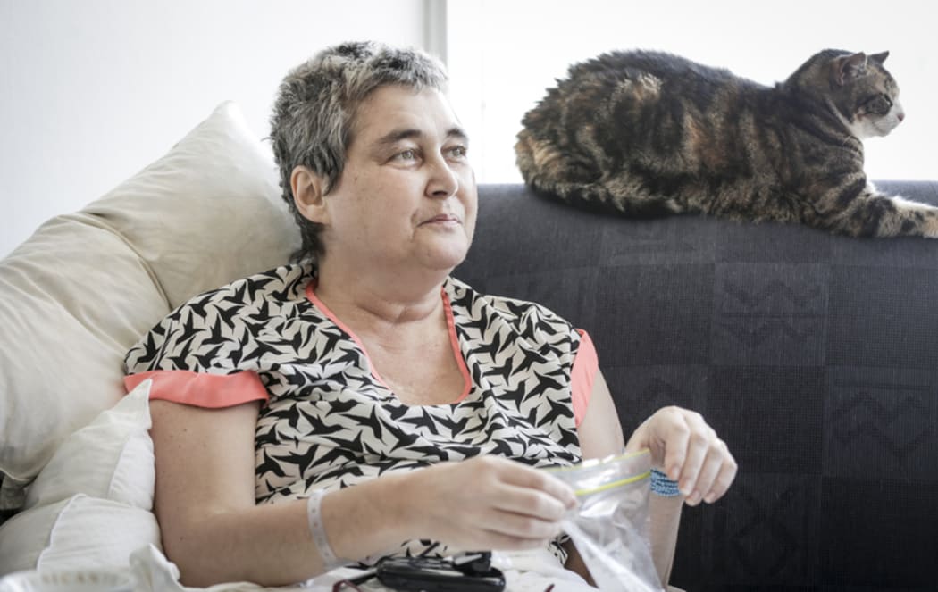Helen Kelly at home in Wellington with her supply of medical marijuana.