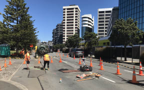 A sinkhole has opened up in central Wellington, outside the TSB arena.