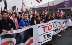 The national hīkoi passes through Kaitaia on 11 November 2024.