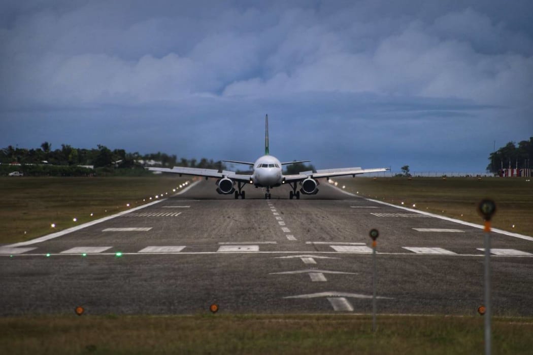 Airlines Airbus A320 lands at Munda airport, Western Province, Solomon Islands.