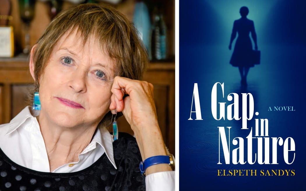 Elspeth Sandys next to her book cover for 'A Gap in Nature'