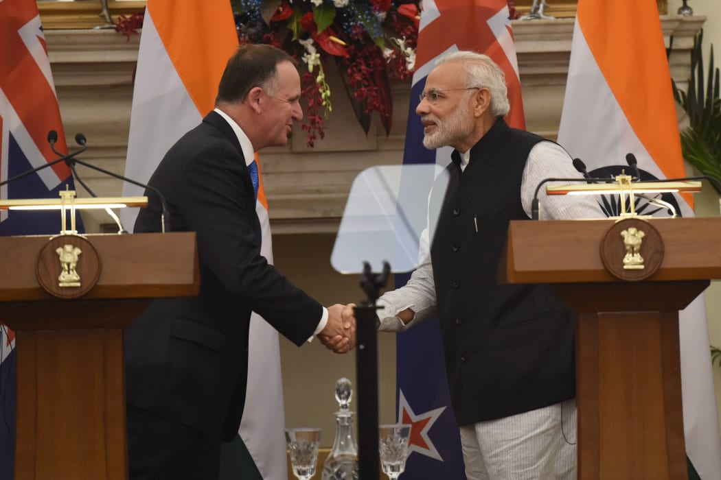 India's prime minister Narendra Modi (right) and John Key in New Delhi on Wednesday 26 October.