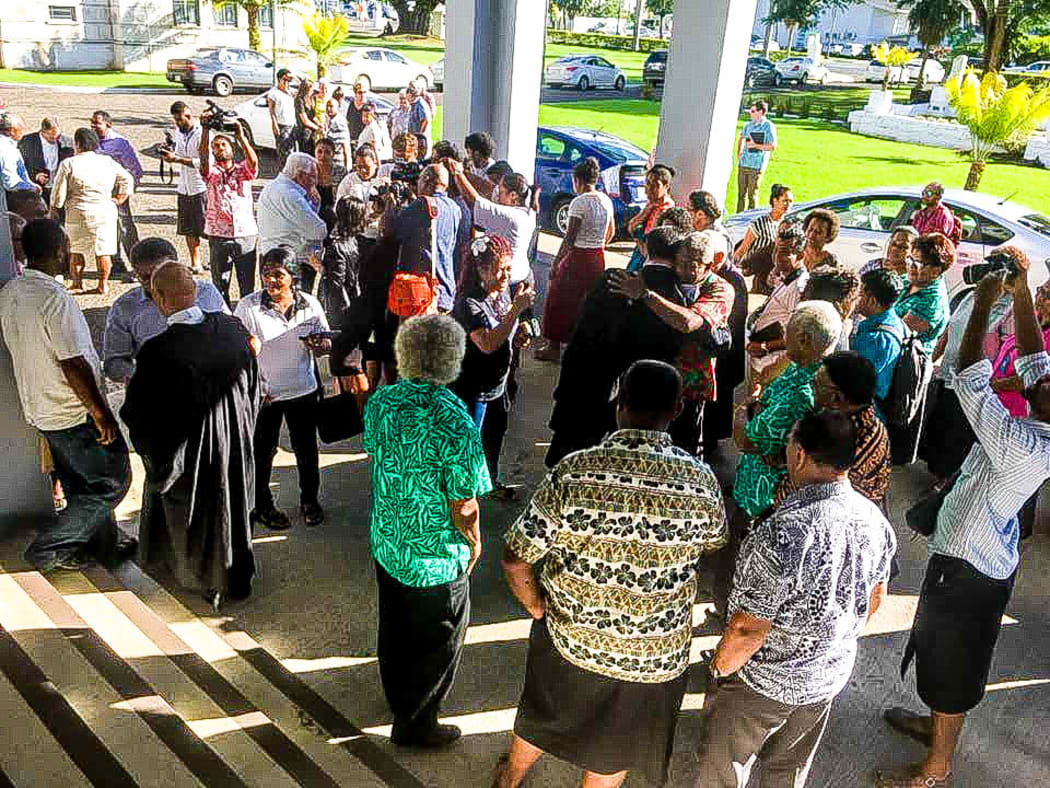 Crowds gathered outside court after Fiji Times staff and local writer were acquitted of sedition charges.