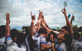 The Fijiana celebrate qualifying for their first ever Rugby World Cup.