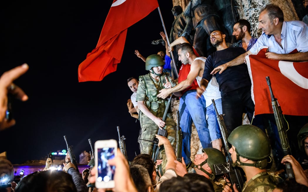 Protestors against coup attempt in Istanbul's Taksim Square.