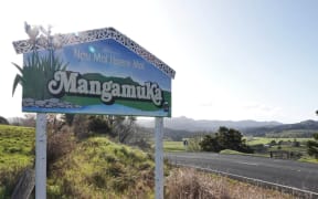 A sign welcomes the few visitors that still pass through Mangamuka