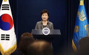 South Korea President Park Geun-hye makes an address to the nation at the presidential Blue House in Seoul.