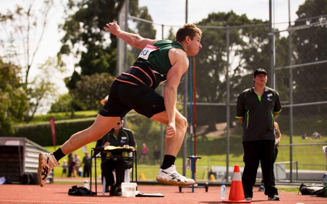 Ben Langton Burnell wins the Javelin at the New Zealand Track and Field Championships in 2018.