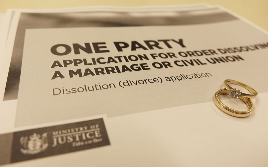 Divorce papers and wedding ring