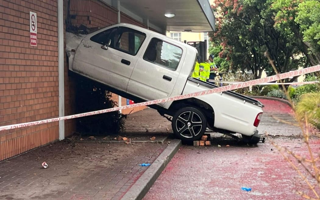 A vehicle smashed through the wall at New World on Wakefield Street, central Wellington. (pictured on 6 January, 2023)
