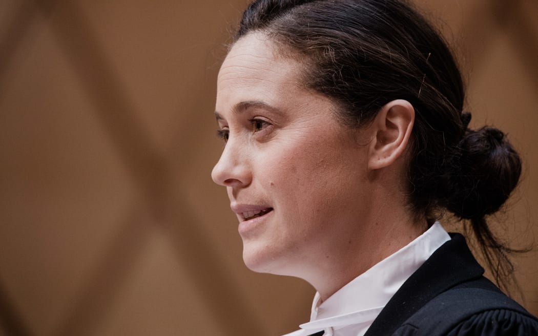 Natalie Coates at a Supreme Court hearing on whether an appeal for the convicted child sex offender, Peter Ellis, should continue after his death based on tikanga Māori.