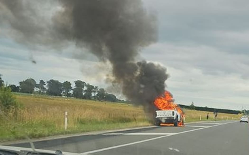 Ute fire on State Highway 3 near Whangaehu on 18 January, 2023.