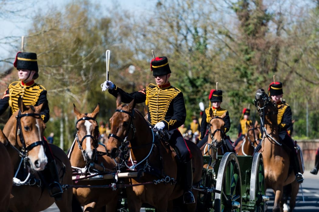 Members of The Kings Troop Royal Horse Artillery are pictured on the day of the funeral of Britain's Prince Philip, husband of Queen Elizabeth in Windsor, Britain, 17 April 2021.
