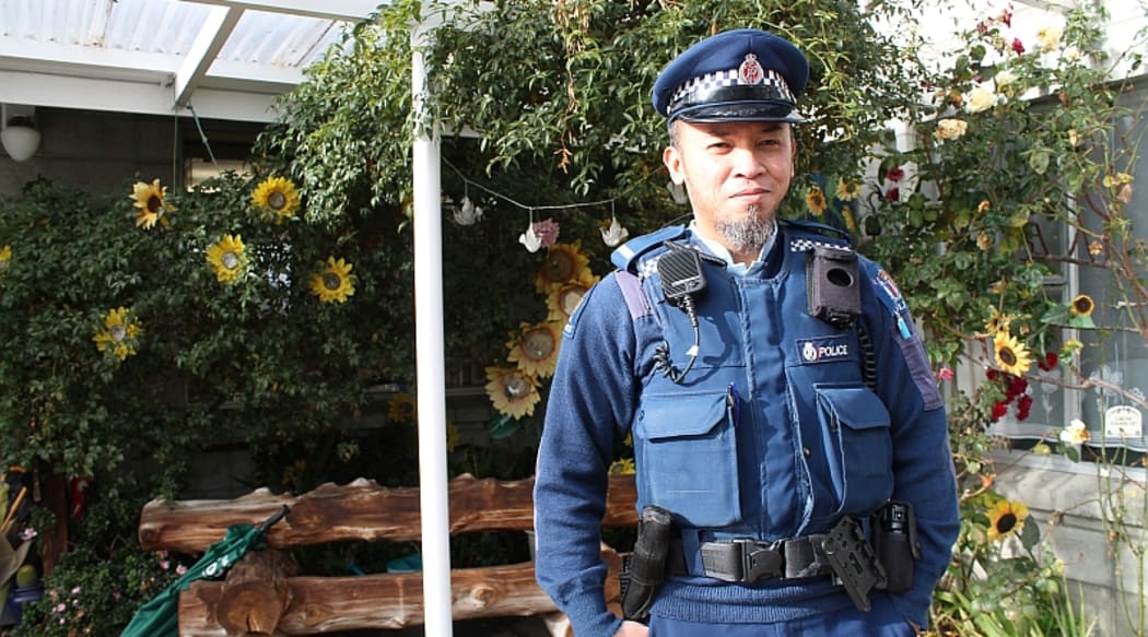 Constable Saifudin Abu outside Taihape Motel.