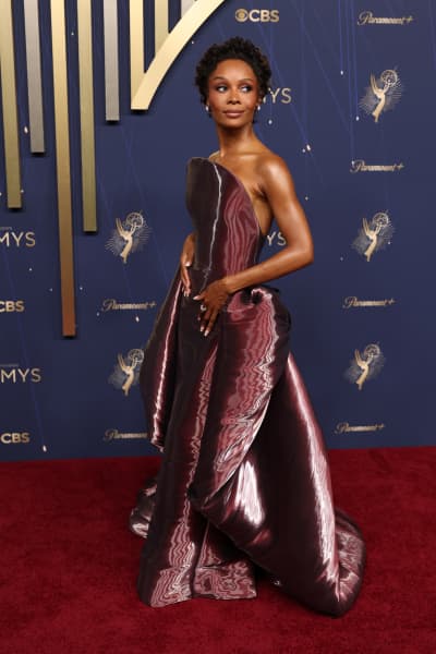 US actress Zuri Hall arrives for the 77th Primetime Emmy Awards at the Peacock Theatre at LA Live in Los Angeles on September 14, 2025. (Photo by Patrick T. Fallon / AFP) / RESTRICTED TO EDITORIAL USE