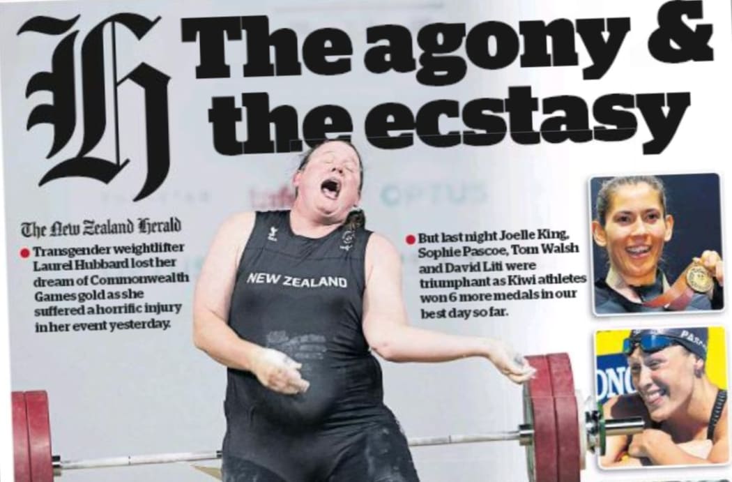 Laurel Hubbard's painful career-ending moment on the Herald's front page.