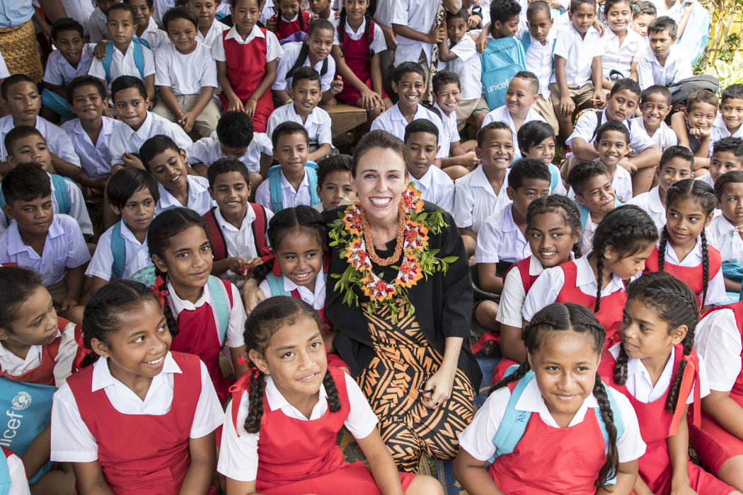 Jacinda Ardern visited Fasi Government Primary School to see the destruction caused by cyclone Gita.