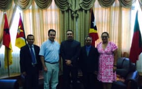 SPC Deputy Director-General Cameron Diver and the East Timor Foreign Minister Hernani Coelho and other dignitaries.