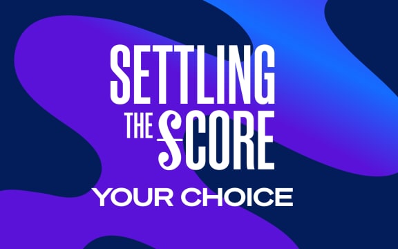 Settling The Score: Your Choice text on a swirly background