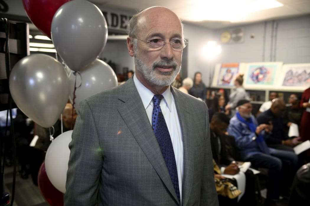 Governor Tom Wolf speaks as he is joined by a group of Democratic Pennsylvania and Philadelphia lawmakers to call for a collective support on the efforts to reduce gun violence, at an event at Parkway Northwest High School for Peace and Social Justice, in Philadelphia, PA,