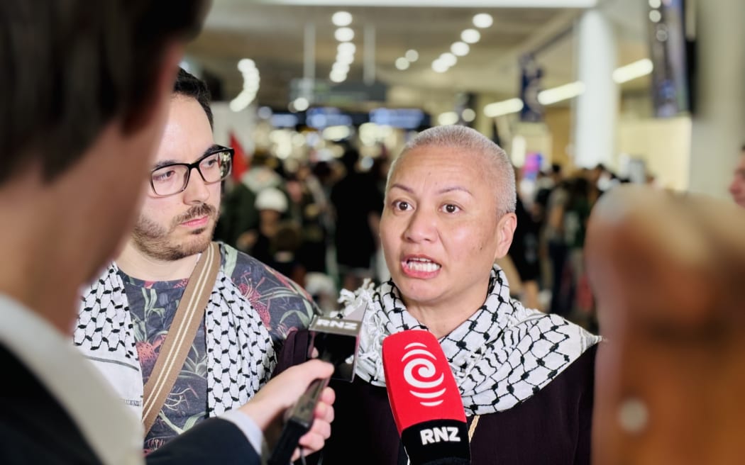 Green Party co-leader Marama Davidson and Green MP Ricardo Menéndez March at Auckland Airport.