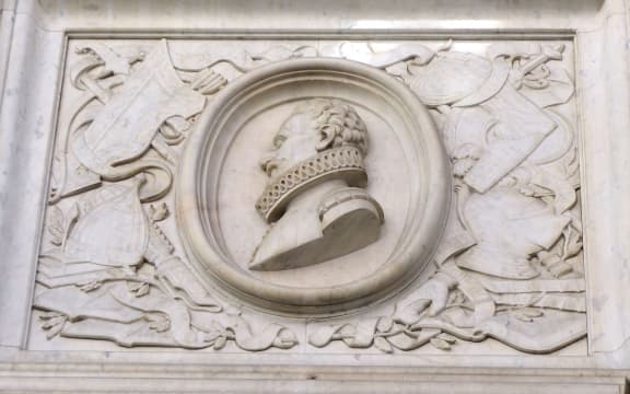 A marble plaque to Miguel de Cervantes at the Convent of Trinitarians in Madrid.