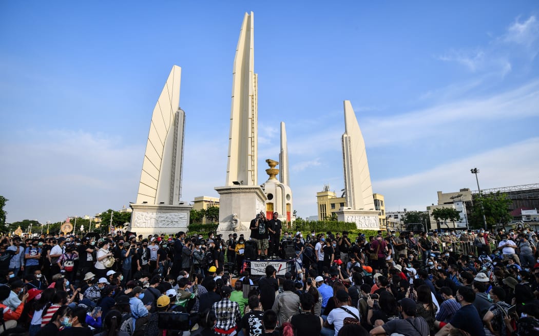 A generic view in front of democracy monument during protest calling for the Thai Prime Minister dissolve the Parliament, at democracy monument on July 18, 2020 in Bangkok, Thailand.