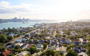 The skyline of Auckland seen from the village Devonport, New Zealand