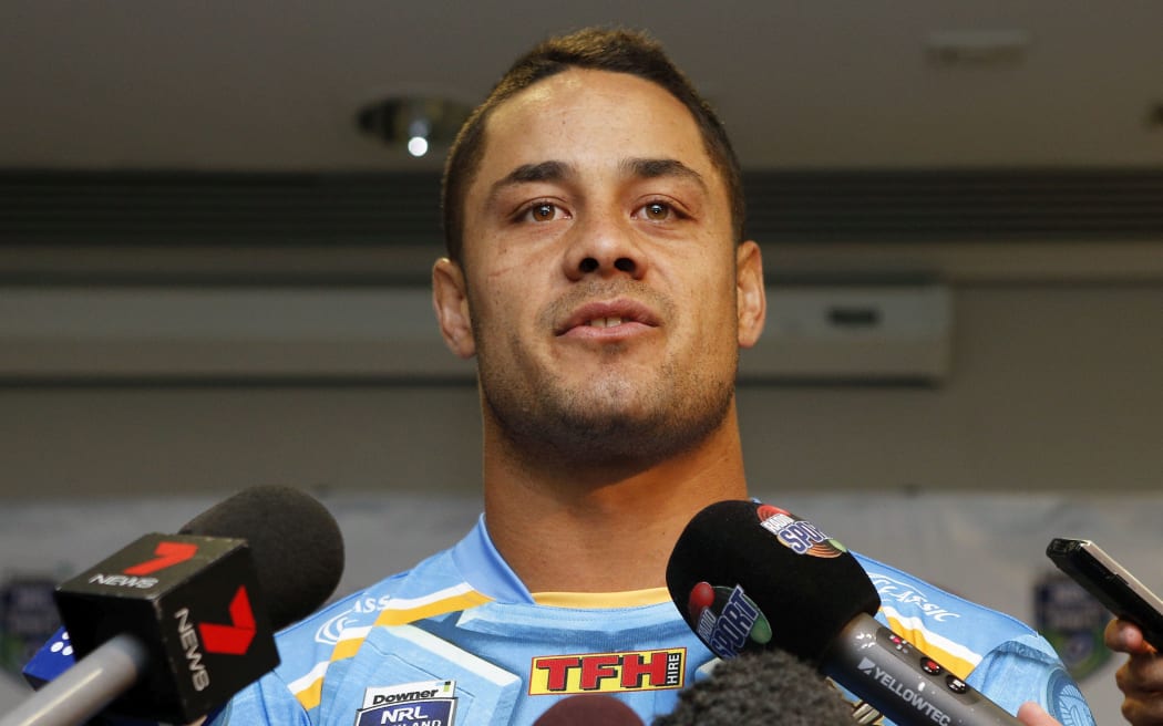 Jarryd Hayne speaks to media.