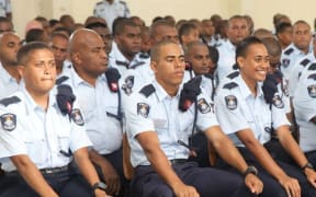 Fiji police officers at the launch of the Basic Recruits Batch 2/20 training in Suva.
