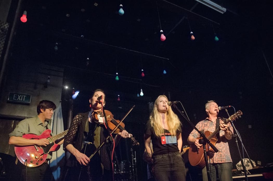 Paddy Burgin and The Wooden Box Band perform at the Renters United fundraiser