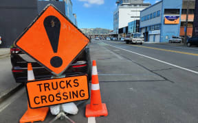 The 'trucks crossing' sign is the only sign of crews moving in to start work on Thorndon Quay.