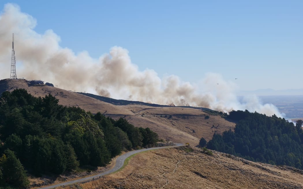 The Port Hills fire as seen from Mt Vernon on 14 February 2024.