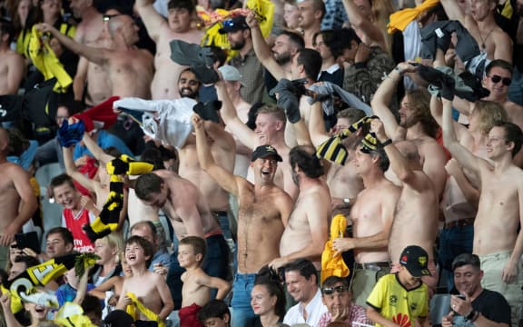 Wellington Phoenix fans, during their 1-0 win over Melbourne City FC, during the Hyundai A-League football match, between Wellington Phoenix and Melbourne City FC, held at Eden Park, Auckland, New Zealand.  15  February  2020    Photo: Brett Phibbs / www.photosport.nz