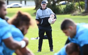 Fiji coach Vern Cotter watches on during training.