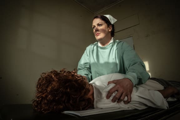 Still from the Minerva Productions/NZ Opera film 'The Strangest of Angels' featuring Jayne Tankersley as Janet Frame and Anna Leese as Nurse Katherine Baillie