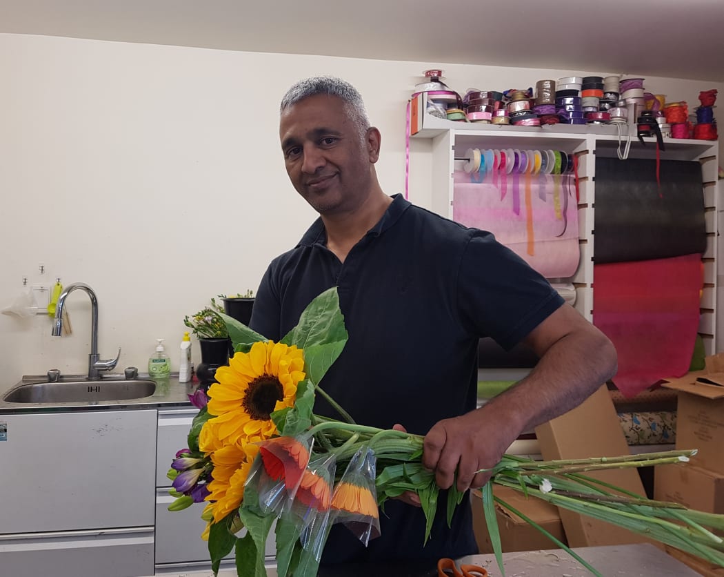 Jugdish Naran, manager of Roma Blooms in his shop on Albert Street, Auckland.
