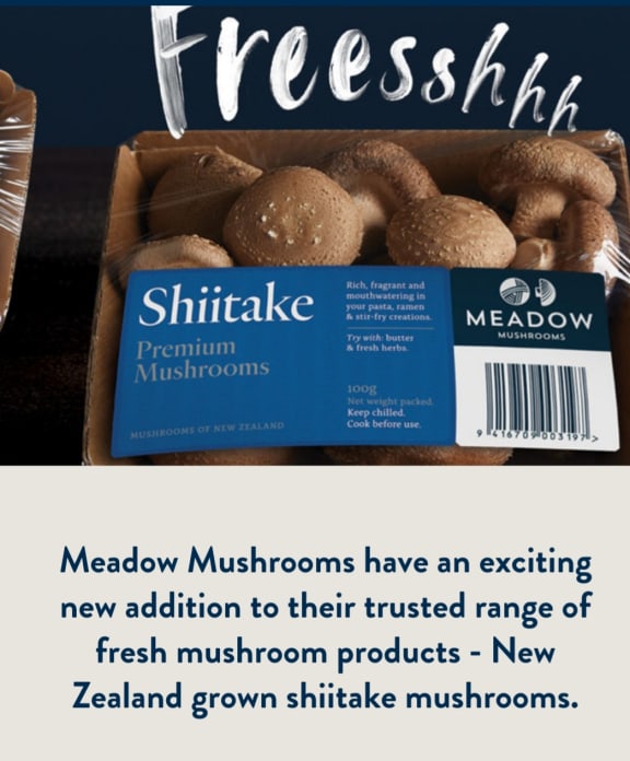 Screenshot of Meadow Mushroom’s website which labels them as New Zealand grown.